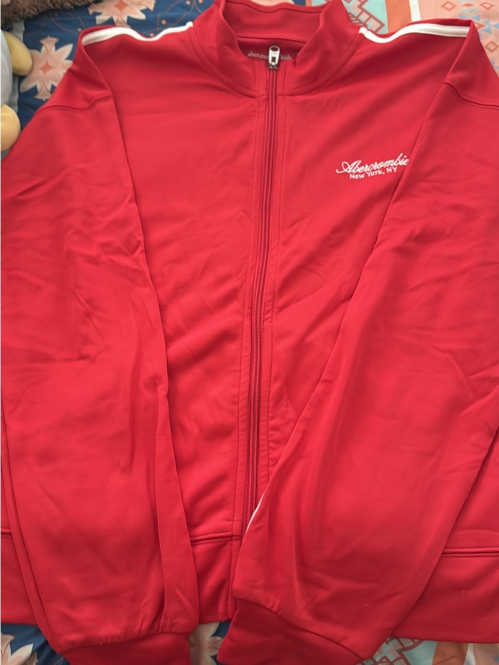 abercrombie kids Red Track Jacket with White Script Logo
